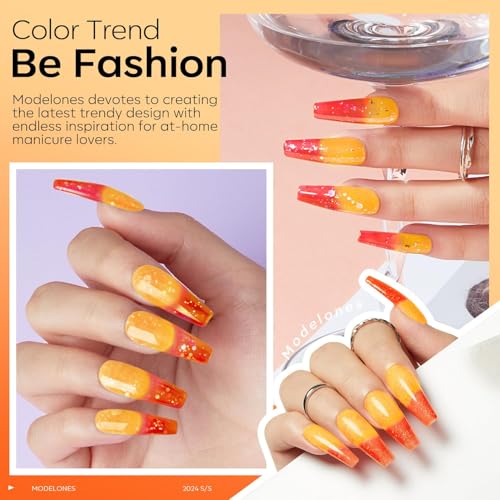 Image of modelones Fall Gel Nail Polish Orange Color Changing Glitter Coral Temperature Mood Changed Halloween Nail Polish Soak Off Autumn Color Manicure Home DIY Gifts 15ml