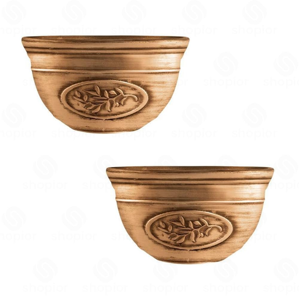 shopior Olive Planter Bowl and Saucer Options – Indoor Outdoor Garden Pot | Flower Planter for Herbs, Succulents & Patio Plants, Decorative Plastic Bowl (Bowl 30cm - Gold Pack 2)