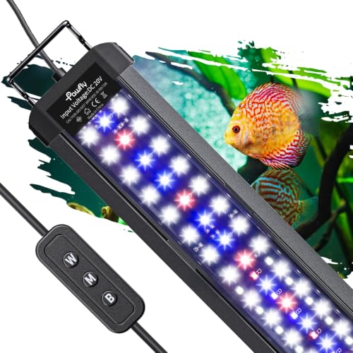 Image of Pawfly 14W Aquarium LED Light for 18 to 24 Inch Fish Tanks Extendable Fish Tank Light with Full Spectrum Brilliant White Blue Red Lights with Daytime & Night Modes and Adjustable Brightness