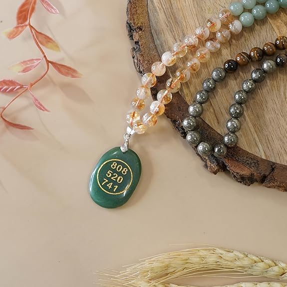 Japam Money Magnet Fusion Mala with Zibu Pendant - Pyrite, Tiger Eye, Citrine & Aventurine Beads