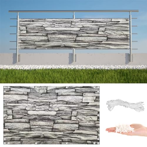 Clôture de jardin 100 % opaque avec œillets et attaches de câble, protection UV pour terrasse et balcon, 2 x 2 m, motif rayures en pierre