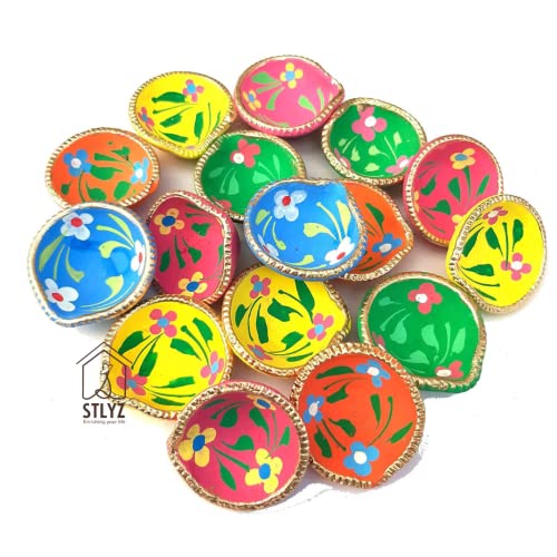 Image of Colourful Handmade Diyas for Diwali Hand Painted Decorative Clay Mitti Diya Deepak Lanterns for Diwali Decoration (HandpaintedPlainDiya 31)