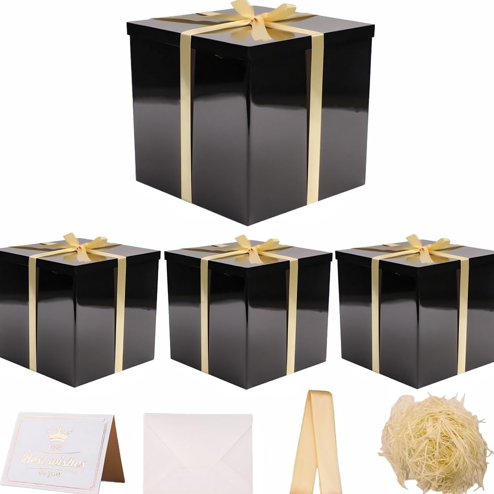 UoeRing 4 Pcs Large Gift Box Glossy Black 12x12x11 Inch with Lid