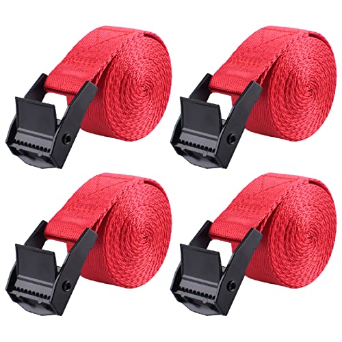 TRIWONDER Cinch Tie Down Strap Lashing Straps Heavy Duty Nylon Straps with Cam Buckles for Cargo, Trucks, Boat, Motorcycle,SUP, Kayak, Canoe, Trailer (3m, Red - 4 Pack)