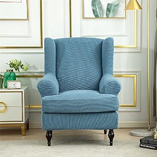 Highdi Wingback Chair Covers 2 Piece Stretch Wing Chair Slipcover, Washable Solid Color Corn Velvet Sofa Cover Furniture Protector for Armchair Chairs Hotel Living Room Bedroom (cream color)