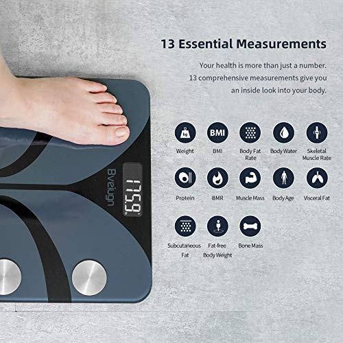Scales for Body Weight, Bveiugn Digital Bathroom Wireless Fat Smart BMI Body Composition Analyzer Health Monitor Sync 13 Data with Other Fitness Apps