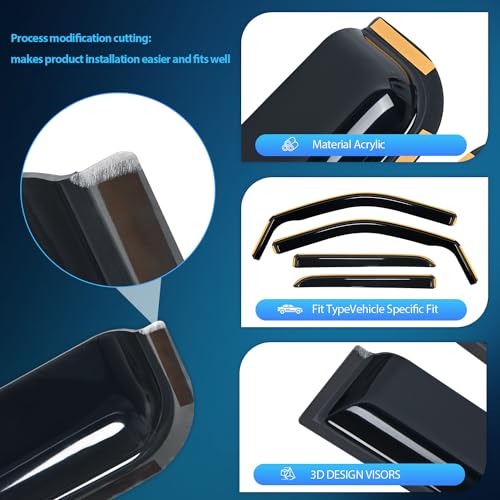 Image of Nilight in-Channel Window Visors for Ram 1500 Crew Cab 2009-2018, 4PCS | Fits Ram 1500 Classic Body 2019-2023, Smoke Window Deflectors for Fresh Air in Rain and Reduced Wind Noise on Highway Drives