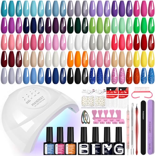Phoenixy Kit Uñas Semipermanentes con 48 W Lámpara LED 36 Colores Uñas Semipermanentes Kit Completo con Base y Top Coat Azul Morado Kit de Manicura de Regalo