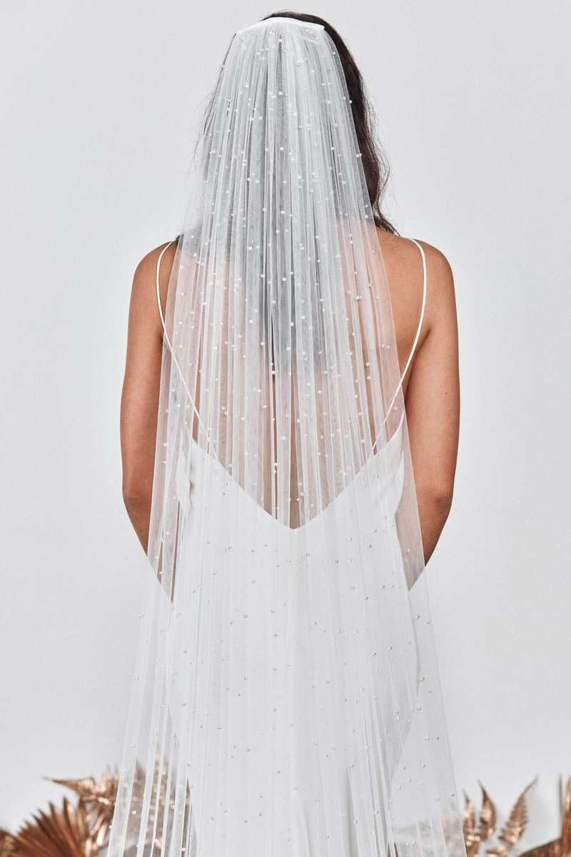 Velo da Sposa Lungo di Lusso con Pettine, Velo da Cattedrale con Perline, Velo da Sposa Bianco Avorio Champagne, Velo Lungo da Sposa con Perle 3 Metri