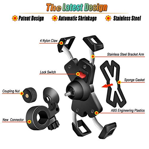 visnfa New Bike Phone Mount with Stainless Steel Clamp Arms Anti Shake and Stable 360° Rotation Bike Accessories/Bike Phone Holder for Any Smartphones GPS Other Devices Between 4 and 7 inches - Thumbnail 4