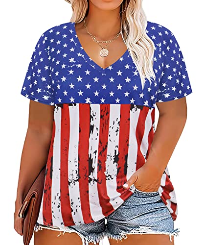 Image of CARCOS Womens Plus Size Tops Short Sleeve Shirts V Neck Tunic Floral /Tie Dye /Solid Summer Tees XL-5X