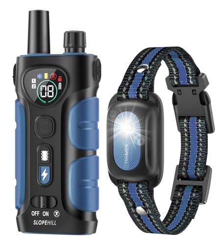 SLOPEHILL Dog Shock Collar - 4200FT Dog Training Collar with Remote IPX8 Waterproof E-Collar with Beep Vibration Shock Flash Light No Shock Mode Shock Collar for Small Medium Large Dog 8-140lbs Blue