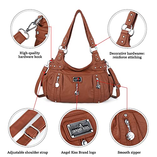Image of Angel Kiss Large Purses and Handbags for Women Washed Faux Leather Crossbody Hobo Satchel Shoulder Handbag Tote Purse