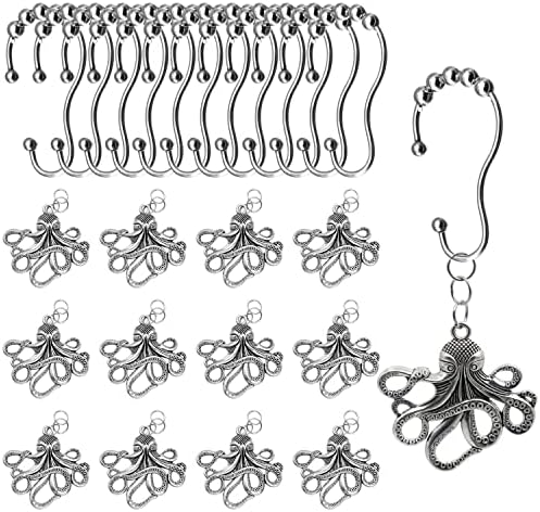 Amazon.com: Octopus Shower Curtain Hooks Rings - Silver Metal Shower ...
