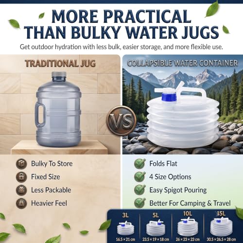 Recipiente de Agua Plegable con Grifo, Contenedor Expandible con Diseño en Acordeón con Asa, Transparente, Capacidad 10 litros miniatura 6