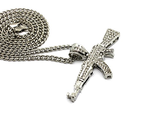 ICED OUT AK47 MACHINE GUN PENDANT & 30" CUBAN CHAIN HIP HOP NECKLACE - RC2489R4