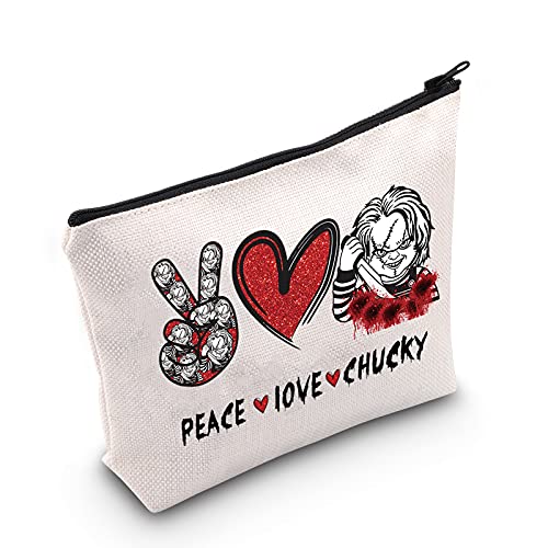 LEVLO Chucky Cosméticos Maquillaje Bolsa Chucky Fans Regalo Paz Amor Chucky Bolsa de maquillaje con cremallera Bolsa para amantes de la película de terror, Peace Love Chucky