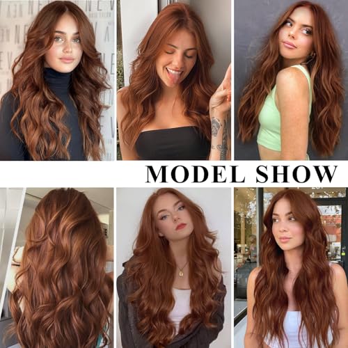 Image of NAYOO Auburn Wig for Women, 26 Inch Middle Part Wavy Synthetic Wig
