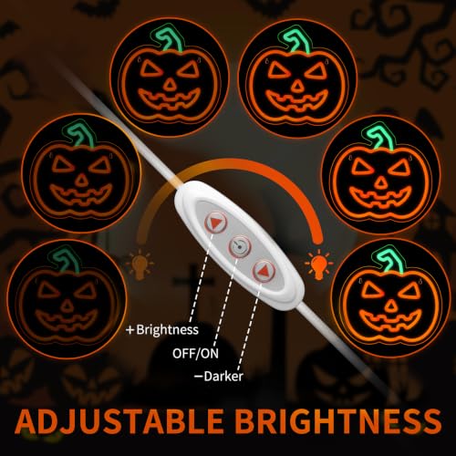 Image of MissAudrey Halloween Light Up Pumpkin Neon Sign, Neon Sign Halloween Window Hanging Lights, Green Orange Acrylic Thanksgiving Art Wall Fall Decor for Home Bedroom Bar Pub Club Party,5V USB Powered