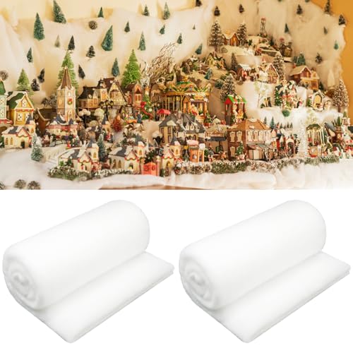 Pextian 2pcs Fake Snow Blanket, Snow Blanket for Christmas Village, Christmas Snow Blanket Roll, Artificial Snow Blanket for Xmas Decor(15.7In x 4.9Ft)