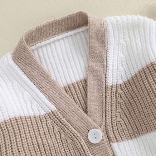 Toddler Baby Girl Boy Knit Sweater Cardigan V Neck Color Block Button Up Sweaters Fall Winter Clothes3