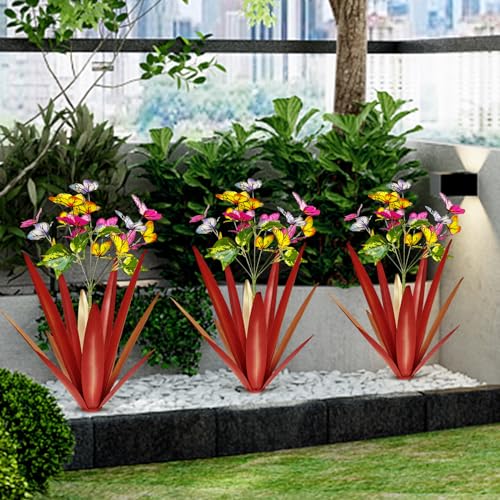 Image of TOMBABY Garden Outdoor Butterfly Enlarge Thickened Wind Resistant Metal Agave Garden Art Metal Plant Country Sculpture Statue Decorations Ornaments Artificial Waterproof Butterflies(red 2pcs)