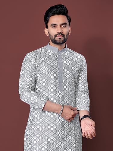 Image of Men's Silk Blend Solid Straight Kurta