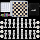 Endoto Chess Set with Checkers Board Silicone Resin Mold, 16 Pieces Full Size 3D Chess Crystal Epoxy Casting Molds for DIY Art Crafts Making, Family Party Board Games and Home Decoration