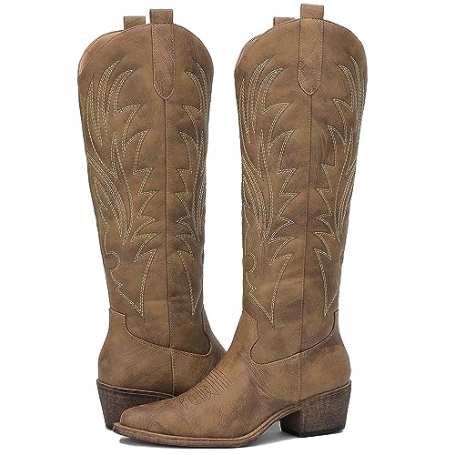 Image of GLOBALWIN Women's The Western Cowboy Cowgirl Embroidered Knee High Boots