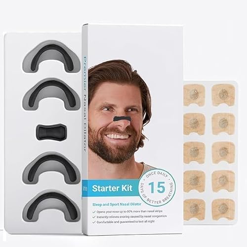 Breathing Nasal Strip Starter Kit - Boost Oxygen, Reduce Snoring, Improve Sleep Quality - No Medicine or Chemicals, Sweat Resistant, Skin Safe Nasal Strips, Black Arc, 15 Count