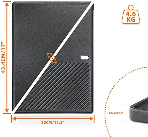 Denmay 13190 Bbq Griddle for 3 and 4 Burners Landmann EMAILLEE Triton, Enders Monroe PRO 4, Enders Boston 6, Cast Iron Griddle Plate for Gas Bbq Egg Meat Frying Bbq Griddle Plate, 1 Pack