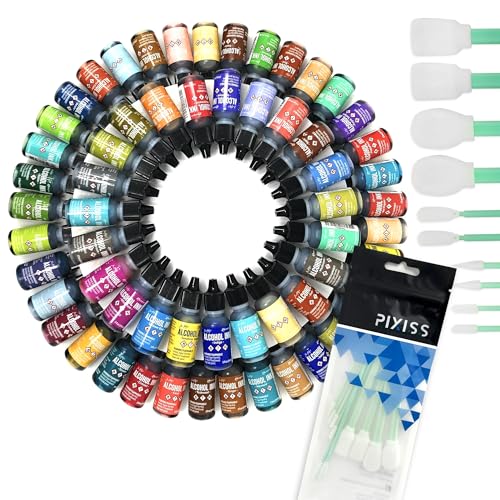 Ranger Alcohol Inks Set (50 Pack) Tim Holtz Brand Alcohol Inks and 10 Pixiss Alcohol Ink Blending Tools for Alcohol Ink Paper (Assorted Colors No Duplicates)