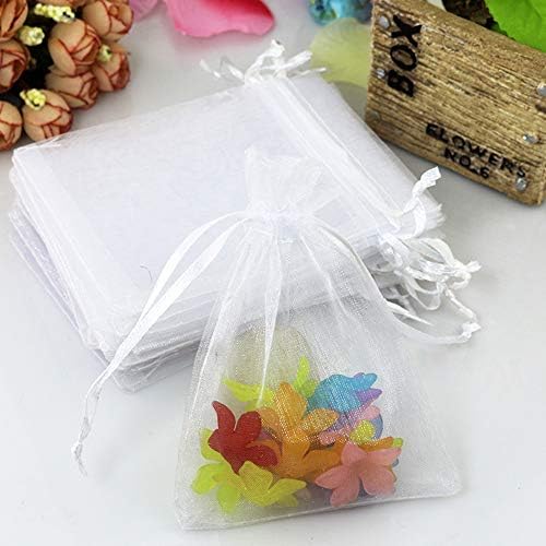SULOLI 100 Small Organza Gift Bags 2.8 x 3.5 Inches Jewelry Pouches Wedding Favor Bags White