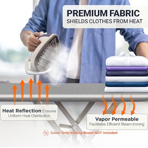 Image of Ironing Board Cover and Pad 15 inchx54 inch Extra Thick Natural Cotton, Scorch and Stain Resistant Padding, Standard Size Iron Board Cover with Fasteners Heavy Duty Elastic Edge, Heatproof Gray