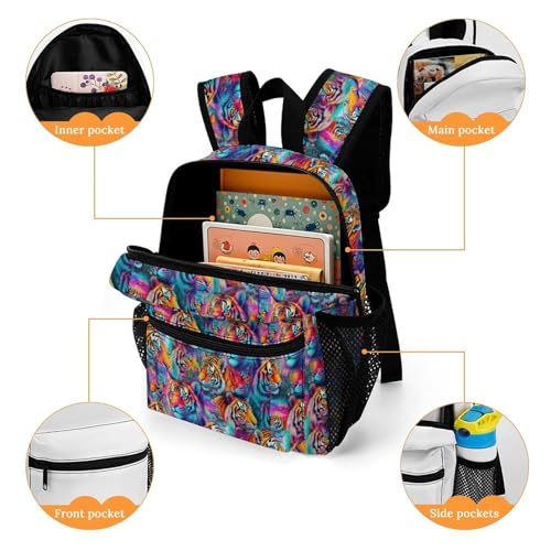Colorful Tiger 13 Inch Backpack Lightweight Double Shoulder Bag with Zippers Unisex Daypack4