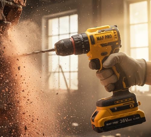 Image of MAF PRO 36V Brushless Copper Motor (BIS Approved) | Cordless drill machine with 2 Battery 5.0Ah Capacity | Heavy Duty cordless drilling machine, Powerful drill machine for wall drilling