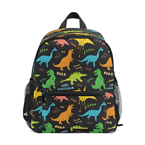 Mochila de dinosaurio para niñas y niños, pequeña bolsa de hombro escolar con etiquetas de nombre, bolsa de viaje para estudiantes preescolares, bolsa de pañales para jardín de infantes con correa