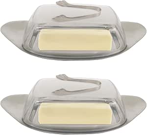 Lot De 2 Beurriers En Acier Inoxydable 250g Avec Couvercle Transparent - HJYDGJ Passe Lave-Vaisselle