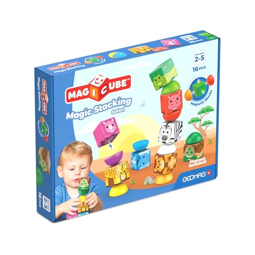 Image of Geomag Magicube Magnetic Blocks for Toddlers Ages 1-5 | Swiss-Made STEM Building Toy Sets | Multiple (MAGICUBE 16PCS Safari)