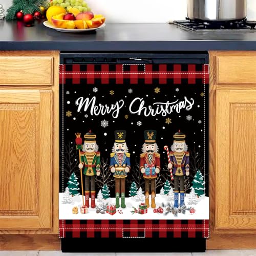 Image of Christmas Nutcracker Dishwasher Magnet Cover, 23x26In Nutcrackers Dishwasher Magnet Sticker for Kitchen Winter Holiday Decor Refrigerator Magnet Covers Magnetic Fridge Panel Decal