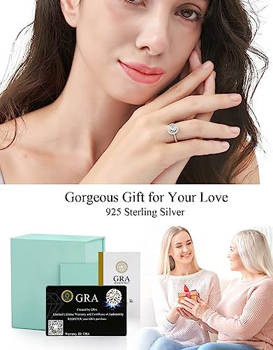 Moissanite Engagement Ring for Women,1.5ct Round Cut D Color VVS1 promise anniversary Halo Wedding Band，S925 Sterling Silver with 18K White Gold Plated Valentine's Day Gift4