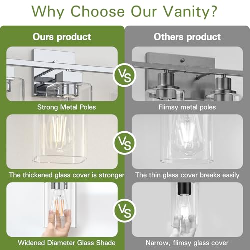 Image of Chrome Bathroom Vanity Light - 3 Light Bathroom Light Fixture Square Design & UL Certification, Bath Room Lighting Fixtures Over Mirror, Modern Vanity Lighting Fixture for Living Room