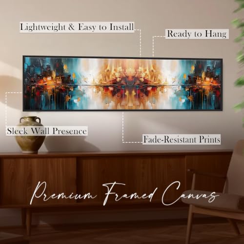 Image of PAINTINGMANTRA Multicolor Combination Abstract Wall Art Paintings, Modern Abstract Art Wall Painting for Living Room, Home and Office Wall Decoration (13x47 Inch)