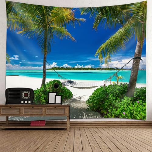 Tenture murale paysage mer cocotiers pour s'évader depuis son lit