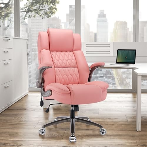 Ergonomic Executive Computer Desk Chair with Storage Bags, Pink