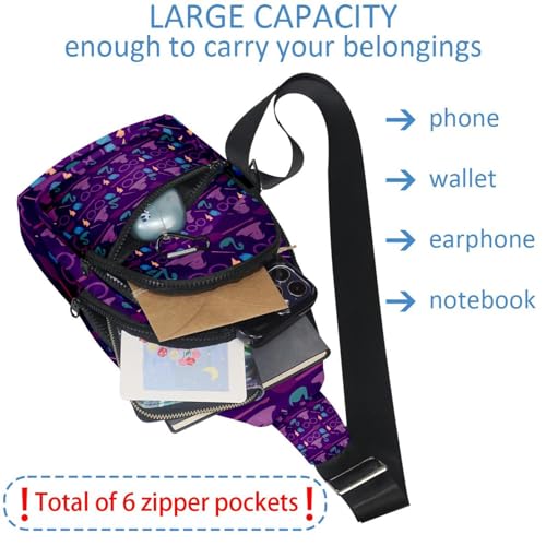 Mochila cruzada ligera y ajustable con estampado morado multicolor 6