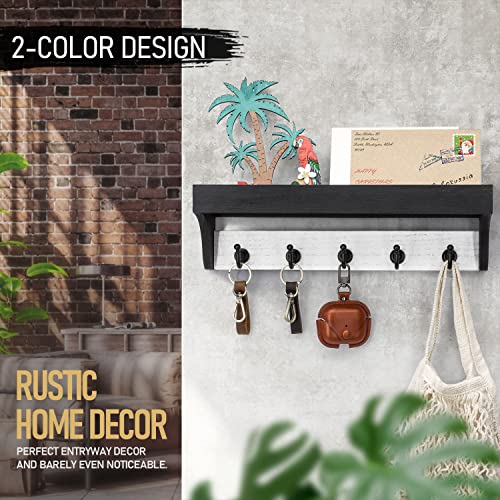 Rebee Vision Key Holder For Wall Set : 14" 2-Color Key Rack With 5 Hooks & 16" Mail Organizer With Chalkboard And 4 Anchor Hooks For Home Apartment Entryway Decor - Black #TOP2