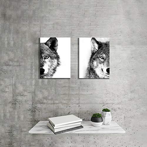 Artistic Path Wolf Canvas Wall Art Print: Wildlife Animal Artwork Print On Wrapped Canvas For Dining Room (12" W X 16" H X 2 Pcs, Multi-Sized) #TOP3