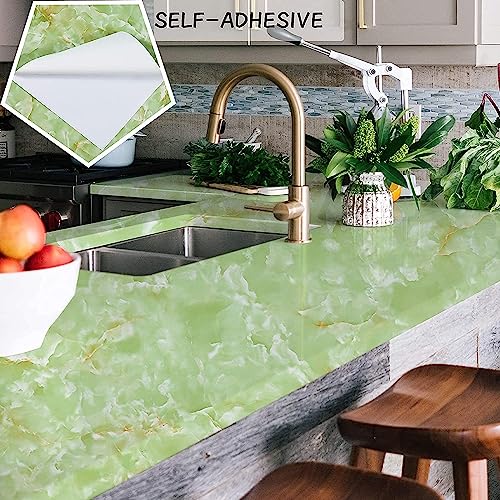 Image of Green Marble Wallpaper, Self Adhesive Foil Paper Sticker for Kitchen Walls, Bathroom Cabinets & Floor Tiles, Oil Proof Waterproof Home Decor, Removable Contact Paper, 60x200cm, Pack of 1