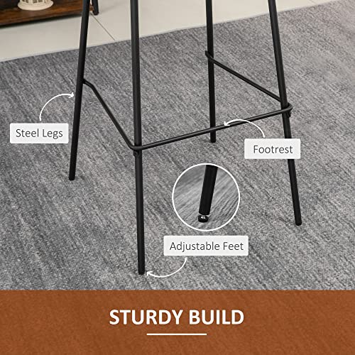 Homcom 29.5" Bar Stools Set Of 2, Upholstered Extra Tall Barstools, Armless Bar Chairs With Back, Steel Legs, Orange #TOP5